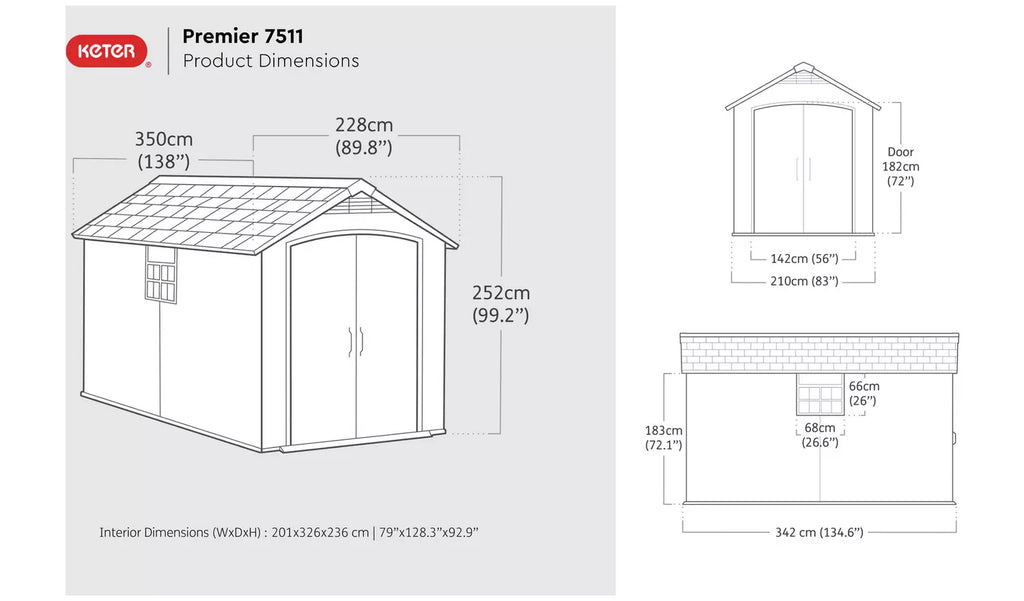 Keter Premier Plastic Garden Shed 7.5 x 11ft - Grey
