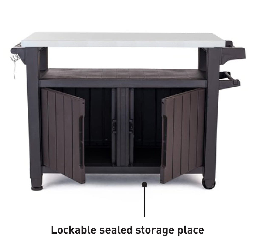 Keter Unity XL BBQ Side Table, Dimensions 134 x 51.7 x 89.6 cm, Grey, Weatherproof