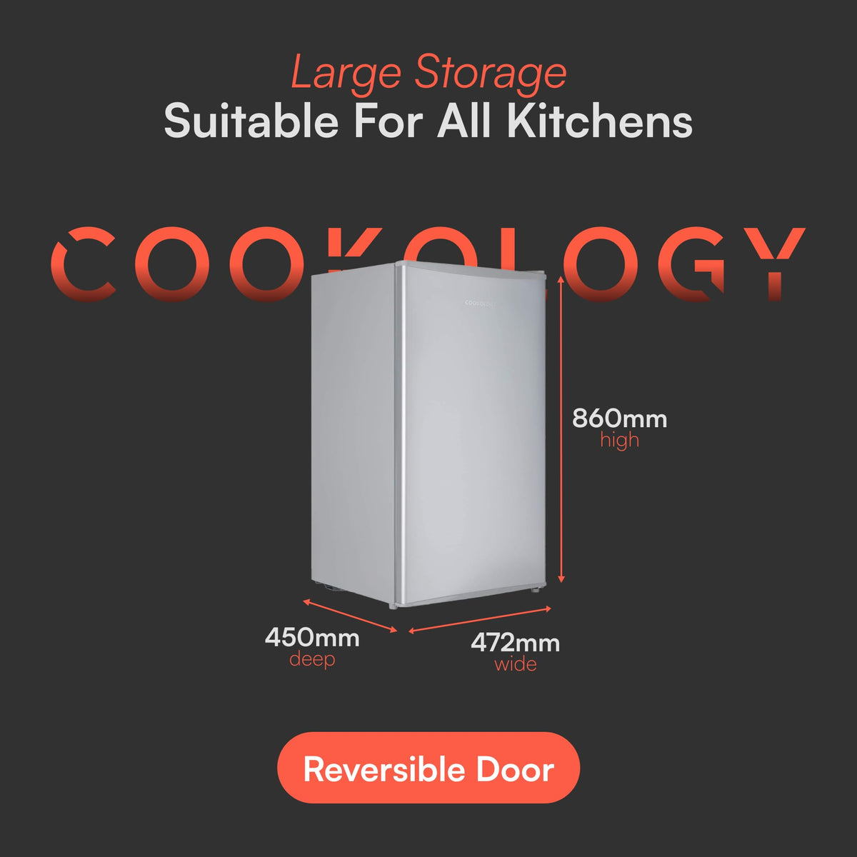 Cookology UCIF93BK Freestanding under counter Fridge in Silver - 93 Litre Capacity