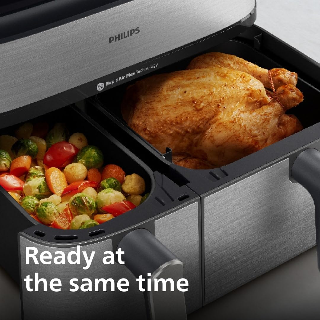 Philips Air Fryer 5000 Series Dual Basket with Steam – 9L Capacity, RapidAir Plus Technology