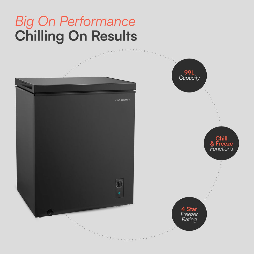 Cookology CCFZ99BK Freestanding Chest Freezer in Black - 99 Litre Capacity - For Kitchens