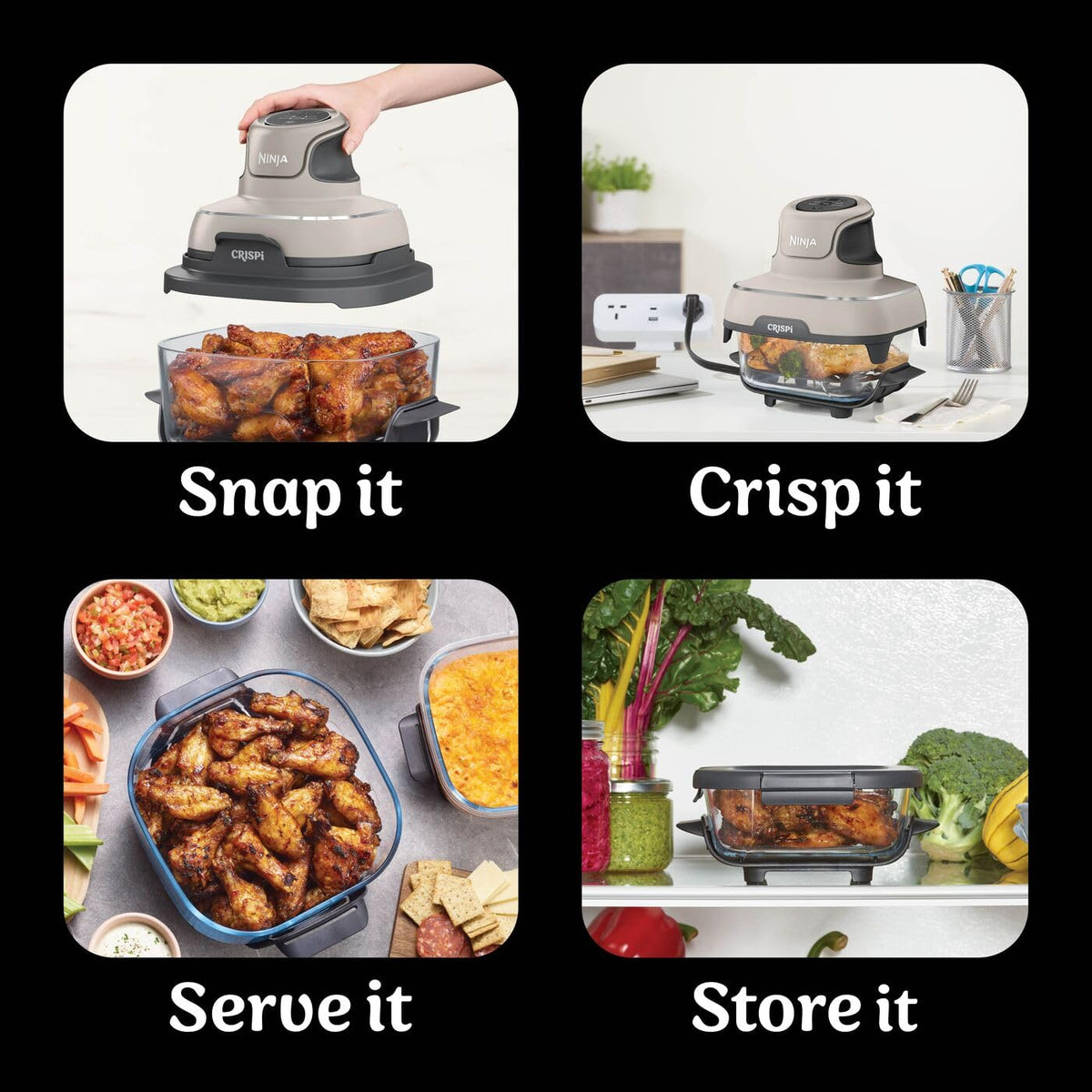 Ninja CRISPi Portable Air Fryer, 3.8L, 4-in-1: Air Fry, Roast, Keep Warm, Recrisp, Space Saving Compact Design