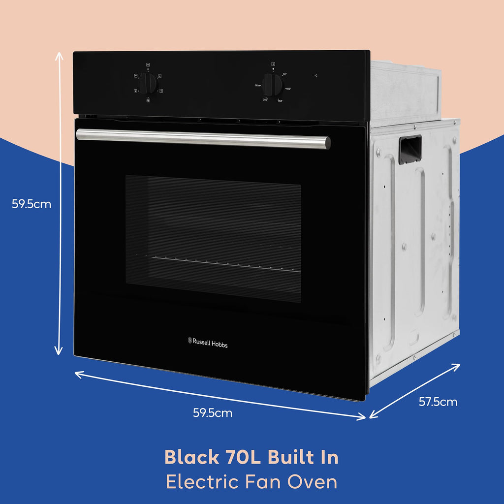 Russell Hobbs 70L, 60cm Wide, Single Electric Built-in Fan Oven and Grill in Black, 5 Oven Functions