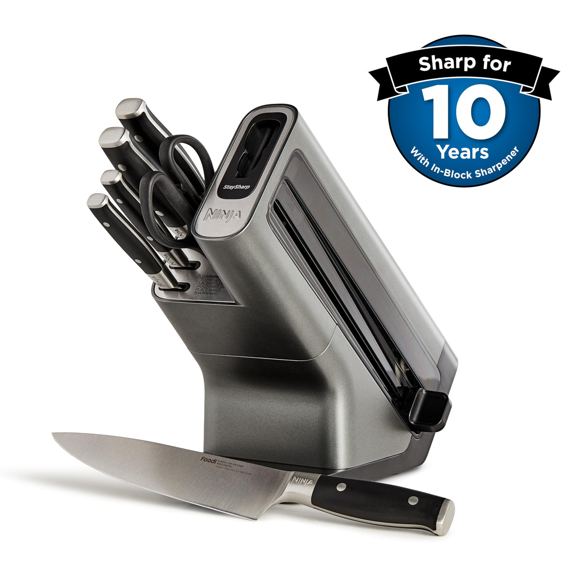 Ninja Foodi StaySharp Knife Block with Integrated Sharpener; 5 Knives and Scissors (1 pair), Sharp 6-Piece Knife Set