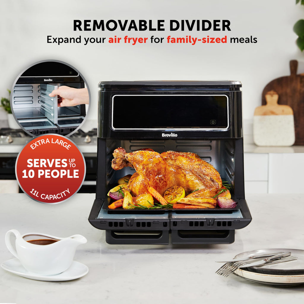 Breville Halo Flexi Air Fryer Digital Dual Air Fryer Oven 11L: Serves 10+ People FryBakeGrillRoast & Reheat 2400 W